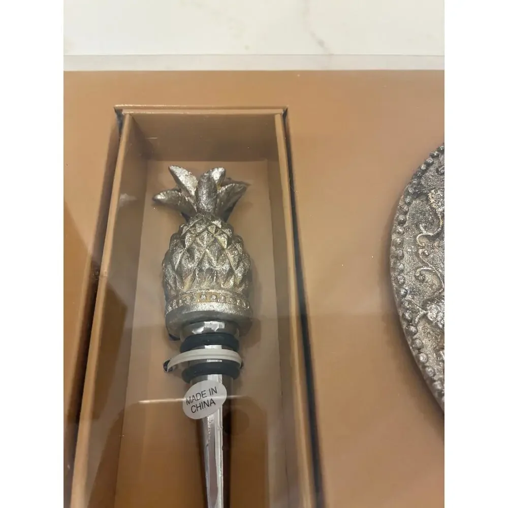 The Bombay Company Two Piece Resin Pineapple Wine Stopper & Coaster Gift Set